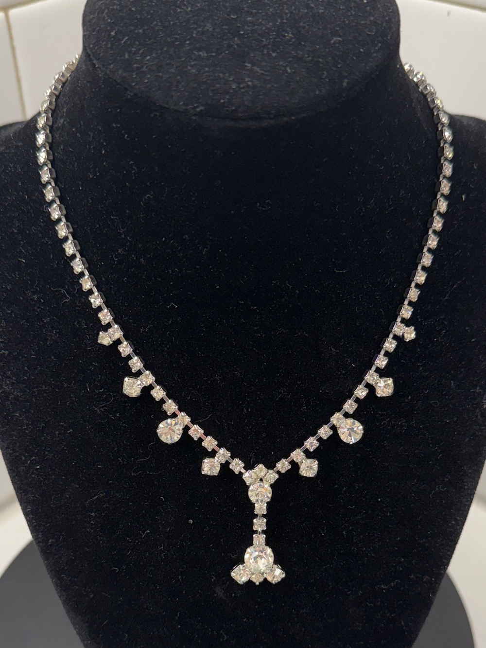 Crystal Drop Statement Necklace - Silver Tone